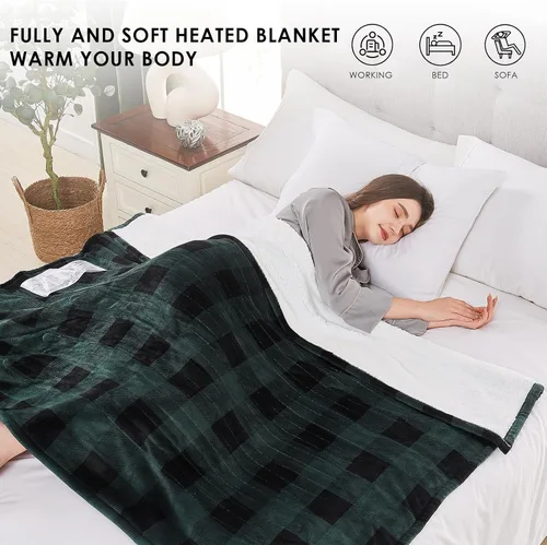 Vista 3 de Homemate Manta eléctrica térmica de 50 x 60 pulgadas, manta térmica de franela ultra suave y acogedora con 10 niveles de calor rápidos, 8 horas
