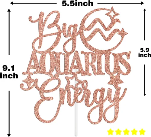 Vista 2 de Big Aquarius Energy Cake Topper, feliz cumpleaños Acuario en enero/febrero, temporada de acuario, 12 artículos de decoración de fiesta de cumpleaños