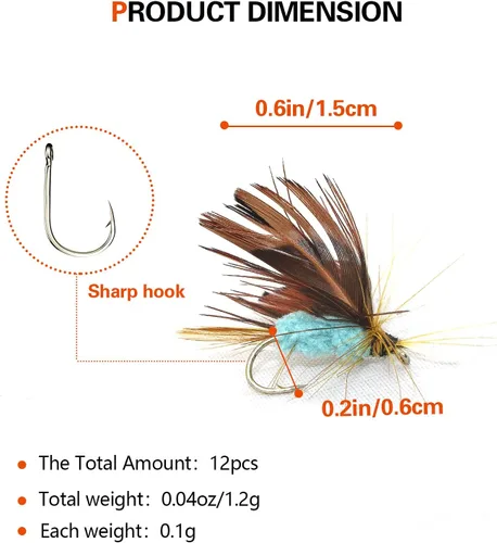 Vista 3 de Fly Fishing Kit, Handcrafted Dry Wet Flies with Realistic Lure Design Ready 12 piezas