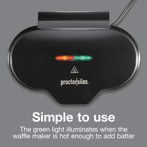 Vista 6 de Proctor Silex - Mini máquina para hacer gofres doble con rejillas redondas antiadherentes de 10 cm, hace 2 gofres Keto personalizados y croquetas