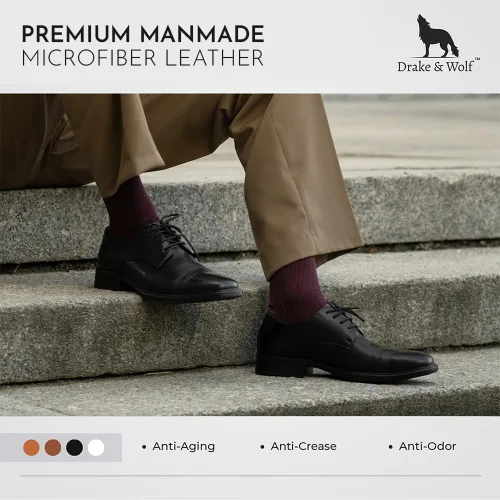 Vista 3 de Drake & Wolf Zapatos Oxford hechos a mano para hombre Zapatos de vestir para hombre Clásicos Oxford de cuero de microfibra hechos a mano