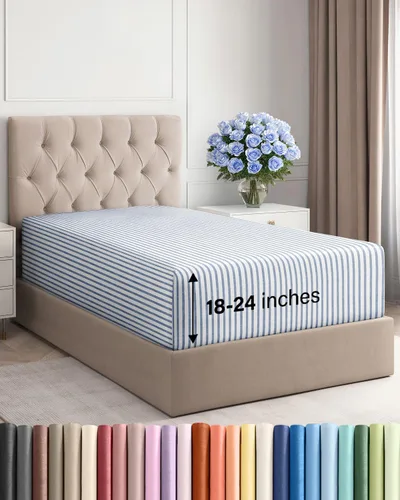 Vista 55 de Sábana bajera ajustable extra profunda Twin XL – Sábana bajera individual de lujo de hotel solamente – Se adapta fácilmente a colchones de 18 a 24