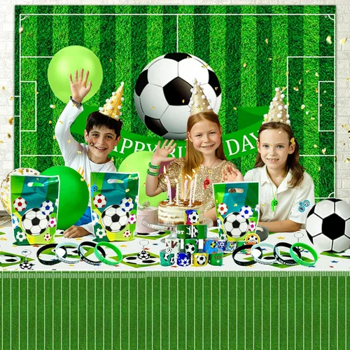 Vista 7 de Miucat 120 piezas de recuerdos de fiesta de fútbol, bolsas de golosinas de fútbol con calcomanías de tatuaje de silbato, pulseras y llaveros