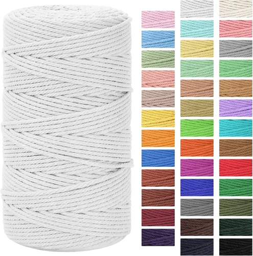 Vista 38 de Cordón de macramé 3mm x 300m Cuerda de macramé 100% algodón natural Cordón de algodón trenzado de 4 hebras para manualidades DIY, adornos