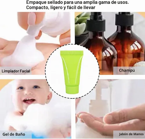 Vista 4 de Botellas de embalaje de muestra de 0.2 fl oz, 50 tubos de plástico vacíos recargables, mini recipientes de maquillaje para loción corporal, champú
