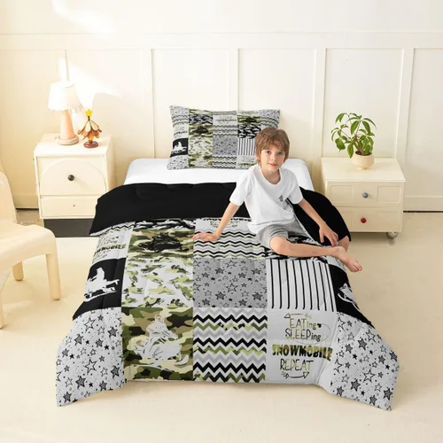 Vista 32 de Erosebridal Softball Comforter Set Patchwork Buffalo Plaid Twin Bedding Sets for Girls Kids Teens Child Galaxy Stars Ball Game Baseball Comforter