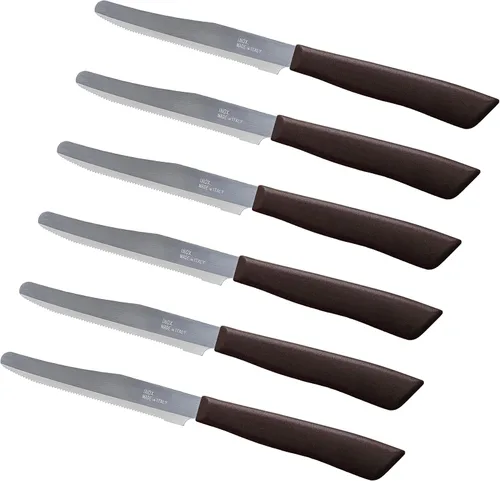 Vista 15 de Tredoni Juego de 6 cuchillos de cocina - Hoja dentada de 4.3", punta Celeste