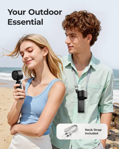 Vista 3 de Ventilador Portátil de Mano Turbo - 5 Velocidades Alta Velocidad 4000mAh Mini Ventilador de Mano Personal Recargable Sopla Aire Frío, Operado por