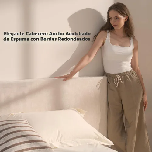 Vista 4 de RECCI AirFrame Cloud Queen - Base de cama tapizada con cabecera extra ancha, plataforma totalmente acolchada de espuma de 5 pulgadas, fácil montaje
