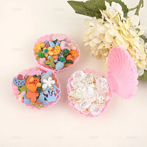 Vista 7 de AUEAR, Paquete de 15 cajas de dulces de conchas marinas rosadas de plástico para boda, mini caja de almacenamiento de conchas marinas