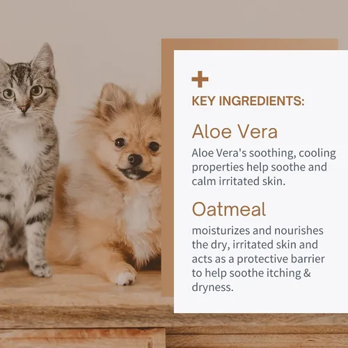 Vista 4 de Champú de avena y aloe para perros y gatos, fórmula hidratante para piel seca con picazón, erupciones y alergias, hipoalergénico para pieles