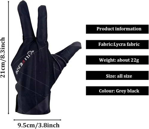 Vista 2 de Guante de piscina para mano izquierda, guantes de billar para mano izquierda 3 dedos