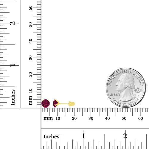 Vista 4 de Juego de aretes solitarios de oro macizo de 14 quilates, hipoalergénicos, con piedra natal redonda de 0.197in, Metal Gema Piedra, Circonia cúbica