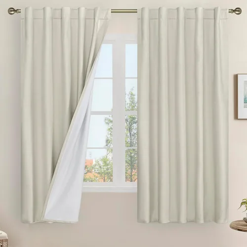 Vista 185 de LAMIT Cortinas opacas cortas de lino de 30 pulgadas para ventanas de cocina sobre el fregadero, cortinas de café texturizadas de lino marfil