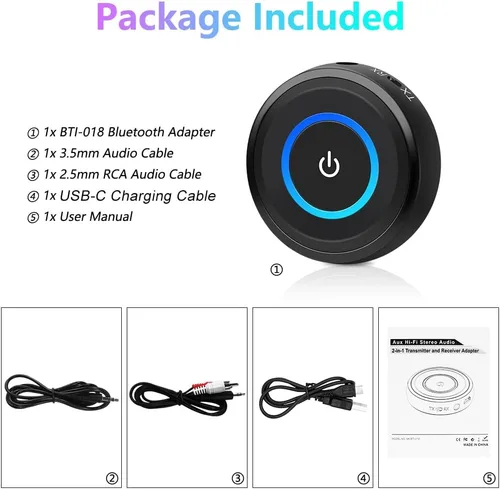Vista 8 de Golvery Transmisor y receptor Bluetooth 5.3, adaptador AUX inalámbrico Bluetooth 2 en 1 para TV/PC/CD/MP3/PS4/cine en casa/altavoz con conector AUX