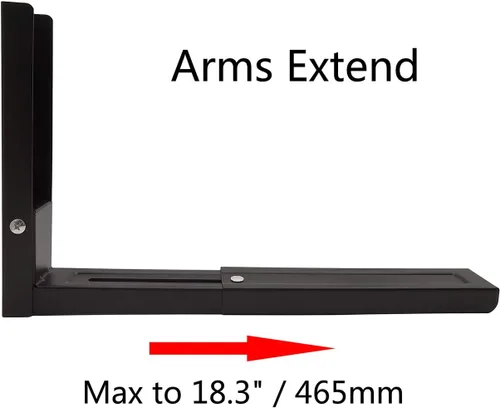Vista 3 de Kit universal de montaje en pared para estante de microondas, brazos extendidos y plegables, para la mayoría de microondas, color negro, 1 par