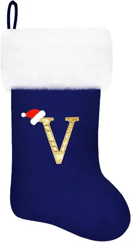Vista 81 de Calcetines de Navidad bordados de 20 pulgadas con monograma, terciopelo negro con puño de felpa blanca supersuave, adornos clásicos para decoración