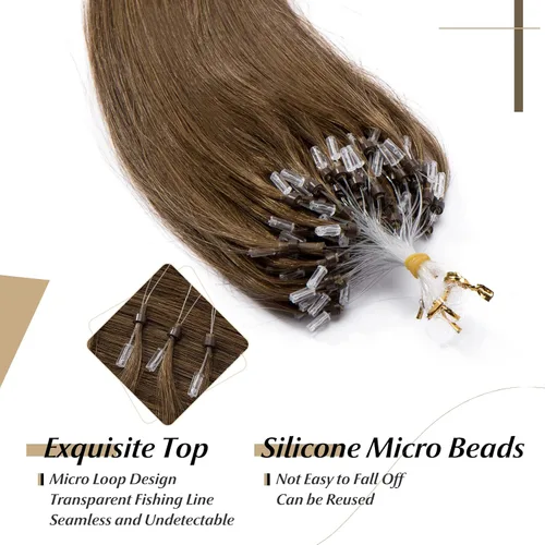 Vista 40 de SEGO Extensiones de cabello humano con micro cuentas, extensiones de cabello humano con micro bucle, lacio, natural, fusión fría, 1.76 oz/paquete