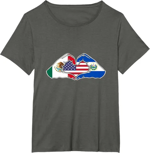 Vista 66 de Corazón manos México, El Salvador y Estados Unidos. Camiseta, Negro