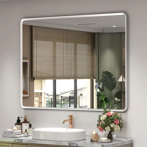 Vista 17 de Espejo rectangular con marco mate negro de 20x30 pulgadas para baño, espejo de tocador para pared de baño con esquinas redondeadas, antióxido y a