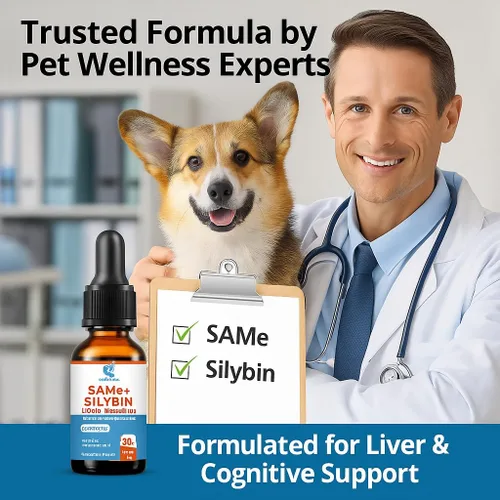 Vista 4 de SAMEe - Gotas líquidas para perros, 500 mg iguales con silibina, soporte hepático de 1 oz Bacon Liver Flavored Liver Support Supplement for Dogs