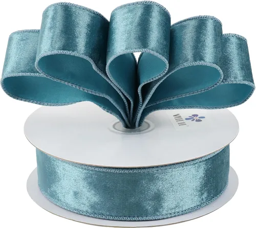 Vista 7 de MEEDEE Cinta de terciopelo azul de 1.5 pulgadas, 25 yardas, terciopelo triturado para árbol de Navidad, coronas, lazos
