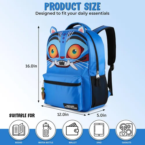 Vista 3 de AI ACCESSORY INNOVATIONS K-Pop Demon Hunters - Mochila de 16 pulgadas para niñas, con un Derby de cara grande con orejas 3D y bordado, dije de bolsa