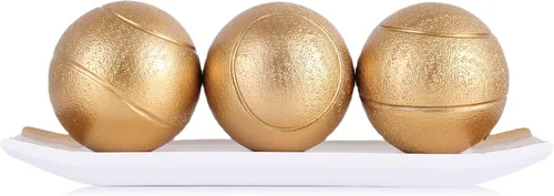Vista 8 de Bolas decorativas de oro negro para decoración del hogar, 3 orbes de resina con bandeja de exhibición, centro de mesa inspirado para mesa de café