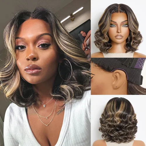 Vista 62 de LUVME HAIR Pelucas de cabello humano rizado sin pegamento de 6 pulgadas, precortadas, indetectable, HD, encaje Bob, peluca corta y rizada con ondas