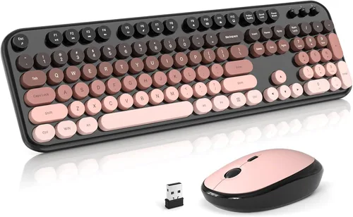Vista 16 de Atelus Combo de teclado inalámbrico y ratón, máquina de escribir de tamaño completo con teclado numérico y mouse conectado USB 2 en 1 para PC