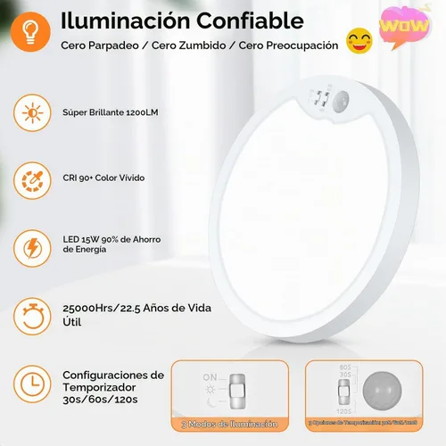 Vista 6 de Brightever - Lámpara de techo con sensor de movimiento de 7 pulgadas con cable para armario, pasillo