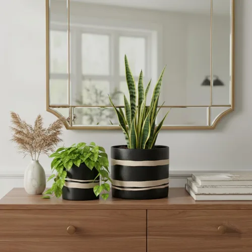 Vista 5 de Nihow Maceta moderna de cerámica – Maceta de 5 + 7 pulgadas para todas las plantas de interior – Macetas resistentes con orificio de drenaje
