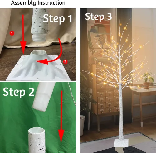 Vista 6 de FUCHSUN - Árbol de abedul con 128 luces LED de 6 pies, luces artificiales para árbol de abedul