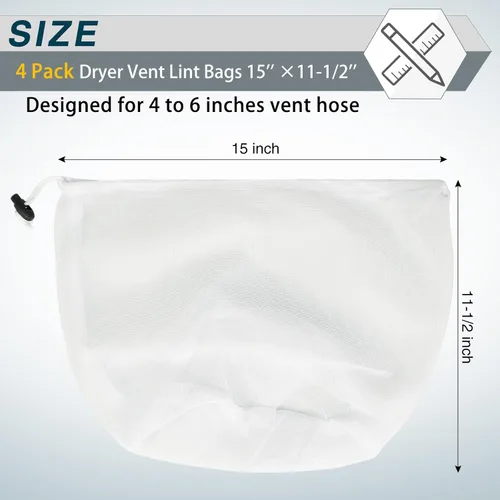 Vista 2 de Juego de 4 bolsas para atrapar pelusas de ventilación de secadora, trampa recolectora de pelusa y bolsa de filtro para atrapar pelusa y polvo, kit