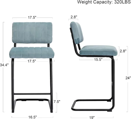 Vista 2 de ONEVOG Taburetes modernos de altura de mostrador con respaldo de terciopelo, juego de 2 taburetes de bar con patas de metal sólido de 24 pulgadas