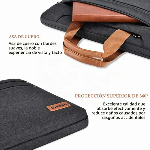 Vista 3 de LONMEN Funda para laptop de 15-15.6 pulgadas, protección de 360 grados, con correa ajustable para el hombro y correa de equipaje, bolsa resistente