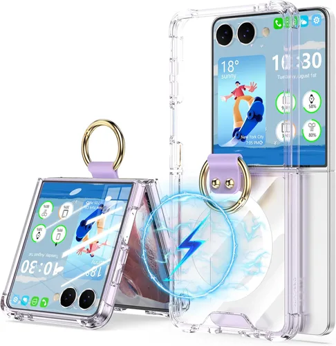 Vista 8 de Diseñada para Samsung Galaxy Z Flip 4 funda transparente con anillo, anticaídas a prueba de golpes, funda protectora compatible con Galaxy Z Flip 4
