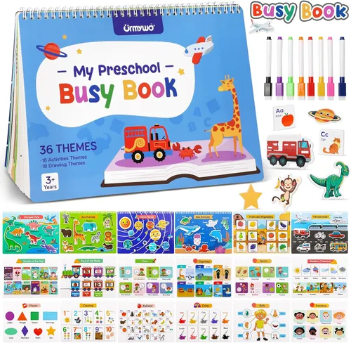 Vista 9 de Actividades de aprendizaje preescolar, libro de ejercicios de jardín de infantes de 3 a 6 años, regreso a la escuela 33 reusable dry-erase