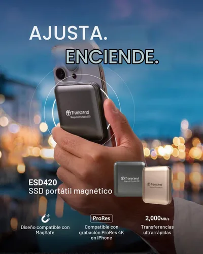 Vista 2 de Transcend 1TB ESD420 SSD magnético portátil hasta 2000MB/s USB3.2 Gen2x2 Oro champán