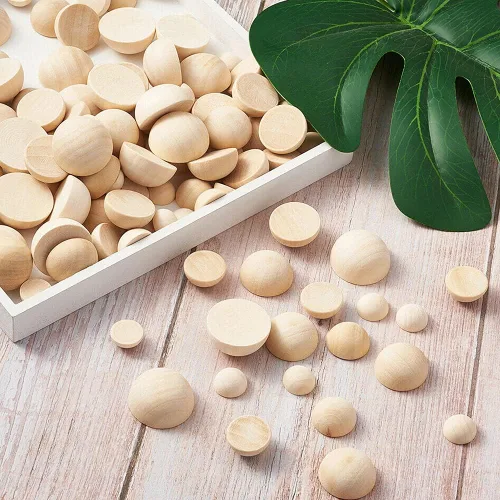 Vista 4 de 300 piezas de bolas de madera a la mitad sin terminar de 10 mm y 12 mm y 15 mm, bolas de madera divididas naturales para proyectos de bricolaje