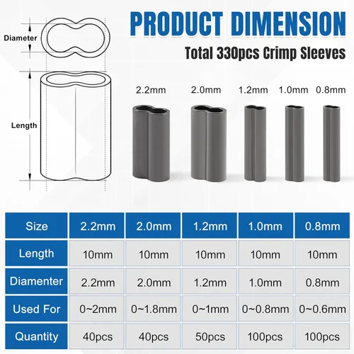Vista 2 de SILANON Fishing Crimp Sleeves Kit, Double Barrel Fishing Line Crimp Sleeves Brass Copper Crimping Loop Sleeves Tube Connector Wire Leader Rigging