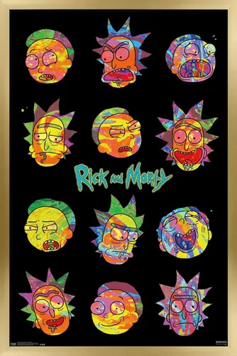 Vista 16 de Trends International Rick And Morty - Póster de pared Vaporwave, 22.4 pulgadas de largo x 14.7 pulgadas, versión enmarcada en madera de granero