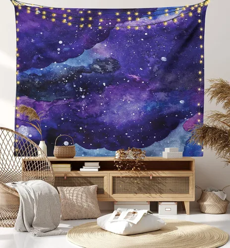 Vista 14 de Lunarable Tapiz japonés, Geisha joven en kimono con maquillaje oriental tradicional de Sakura, decoración de tela para colgar en la pared