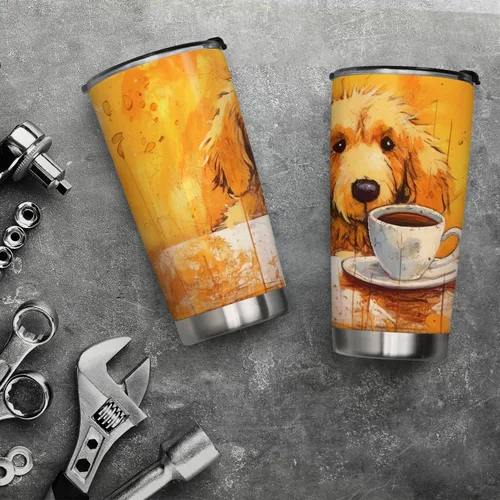 Vista 2 de Regalos de Golden Retriever de 20 onzas para los amantes de los perros, regalos de café para los amantes del café, fresco, divertido, lindo vaso