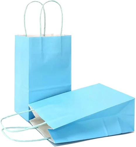 Vista 27 de AZOWA Bolsas de regalo mini de papel kraft con asas (Azul claro, 4x2.4x6, 25 piezas) Blue Color, Kraft Paper, Mini Size, 25 Pieces, Party Bags