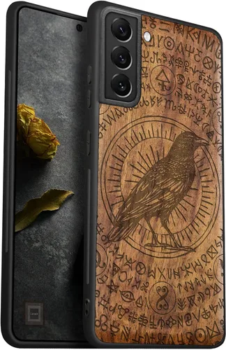 Vista 8 de Carveit Funda de madera para Galaxy S22 Ultra [madera natural y TPU suave negro] a prueba de golpes, diseño único de madera compatible con Samsung