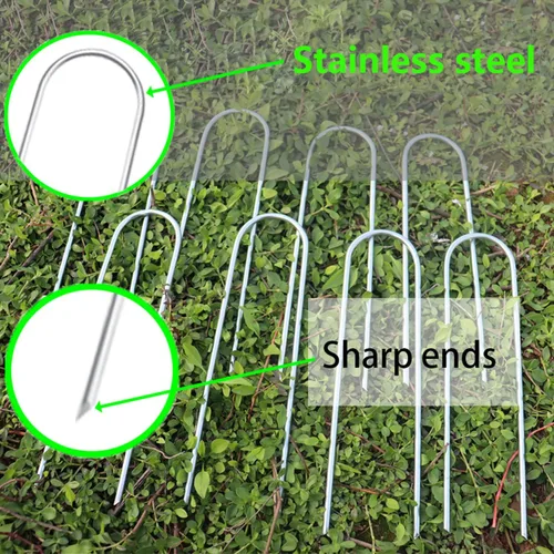 Vista 5 de Anclajes de estacas para trampolín resistentes, estacas de viento alto en forma de U, extremos afilados, anclaje de tierra de acero galvanizado