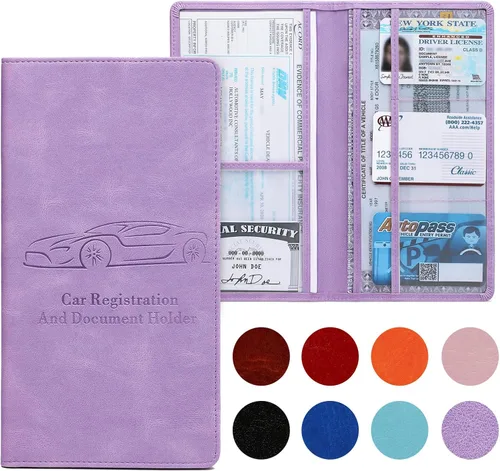Vista 11 de Soporte para Tarjetas de Registro y Seguro de Coche para Hombres y Mujeres, Organizador de Guantera Negro con Hebilla Magnética para Fácil Acceso