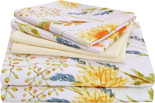 Vista 13 de JSD - Juego de sábanas de 6 piezas con estampado floral de cachemira negra y bolsillo profundo Juego de fundas de almohada de microfibra