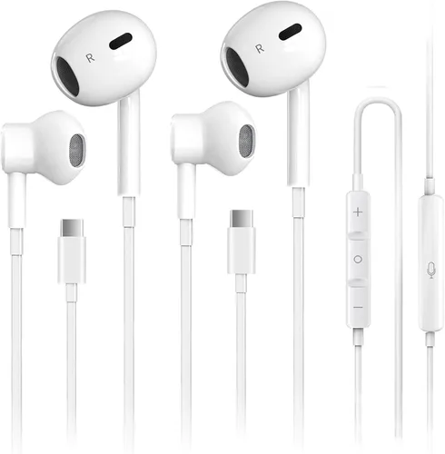 Vista 9 de Auriculares USB C para iPhone 17, auriculares tipo C con cable con micrófono y control remoto, auriculares con cancelación de ruido, compatibles